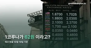 체코 환율 — 1코루나 약 62원, 10월 19일 기준 정리