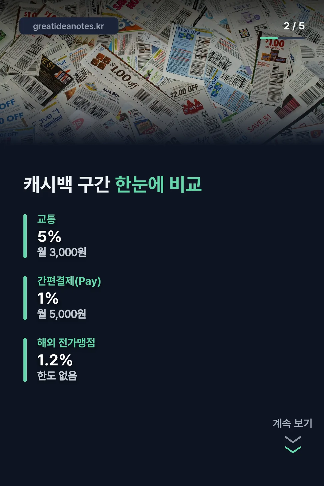 캐시백 구간 한눈에 비교